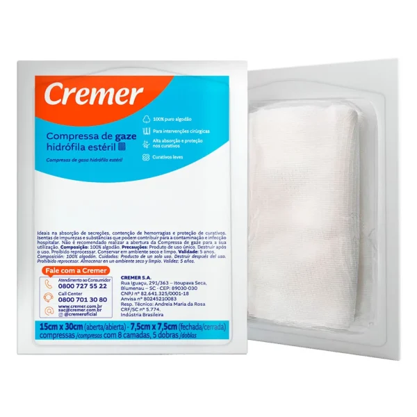 COMPRESSA DE GAZES CREMER ESTERIL 7,5XCM X 7,5CM