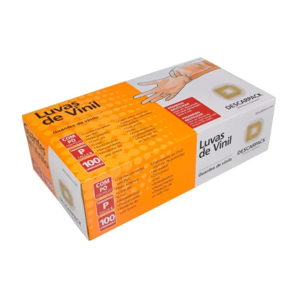 LUVA VINIL DESCARTÁVEL DESCARPACK TRANSPARENTE C/PO C/100 UNID