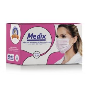 MASCARA DESCARTÁVEL MEDIX TRIPLA BFE ROSA C/50UND